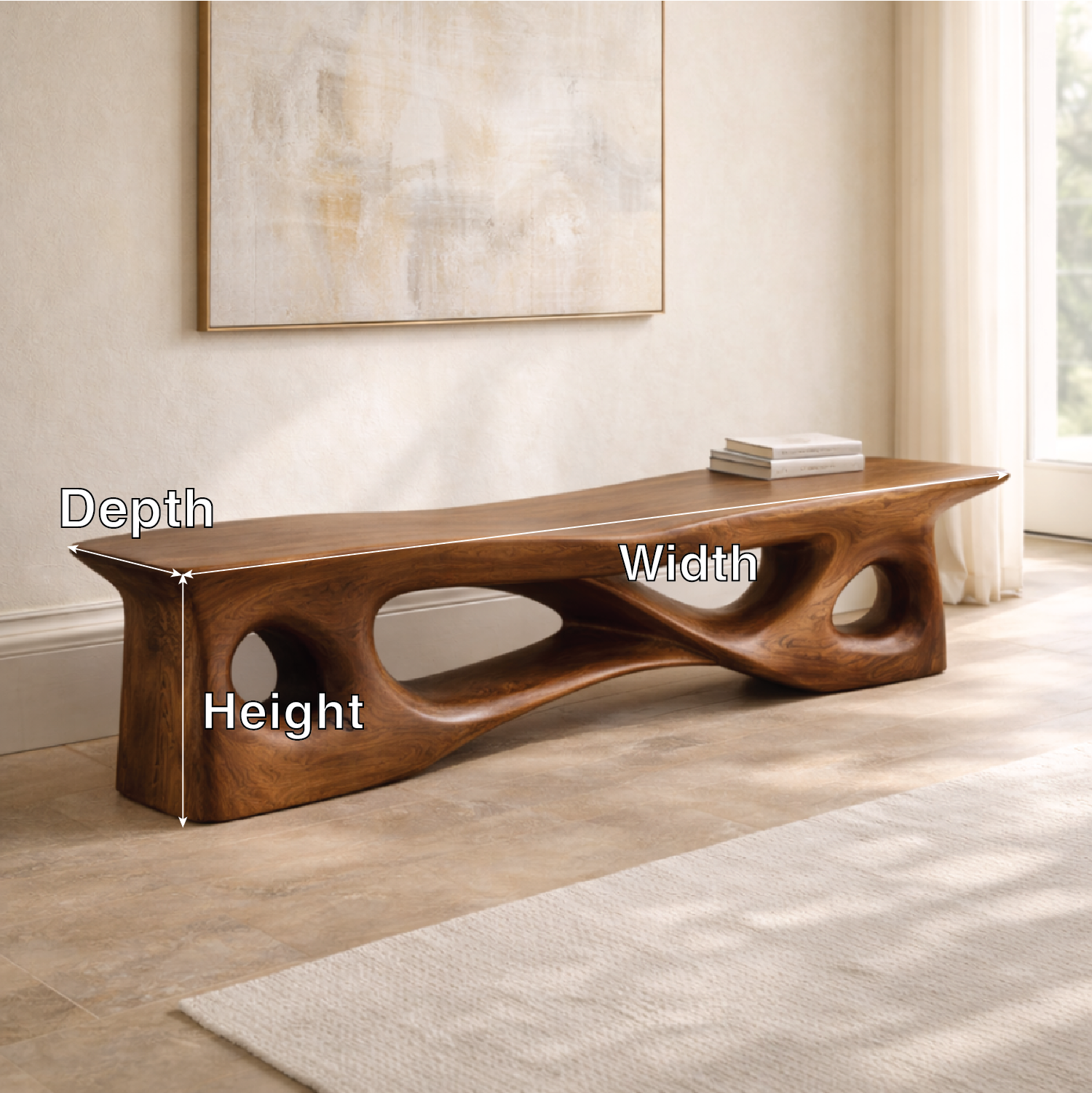 Sculptural Entryway Bench Organic Curved Hallway Seat Statement Minimalist Furniture