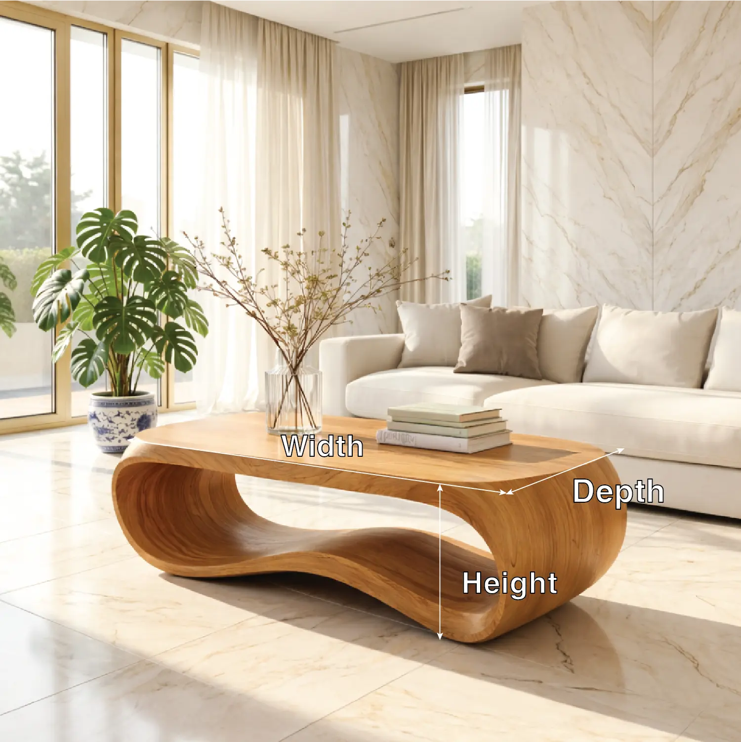 Contemporary Sculptural Wood Coffee Table with Curved Design Kitchnce
