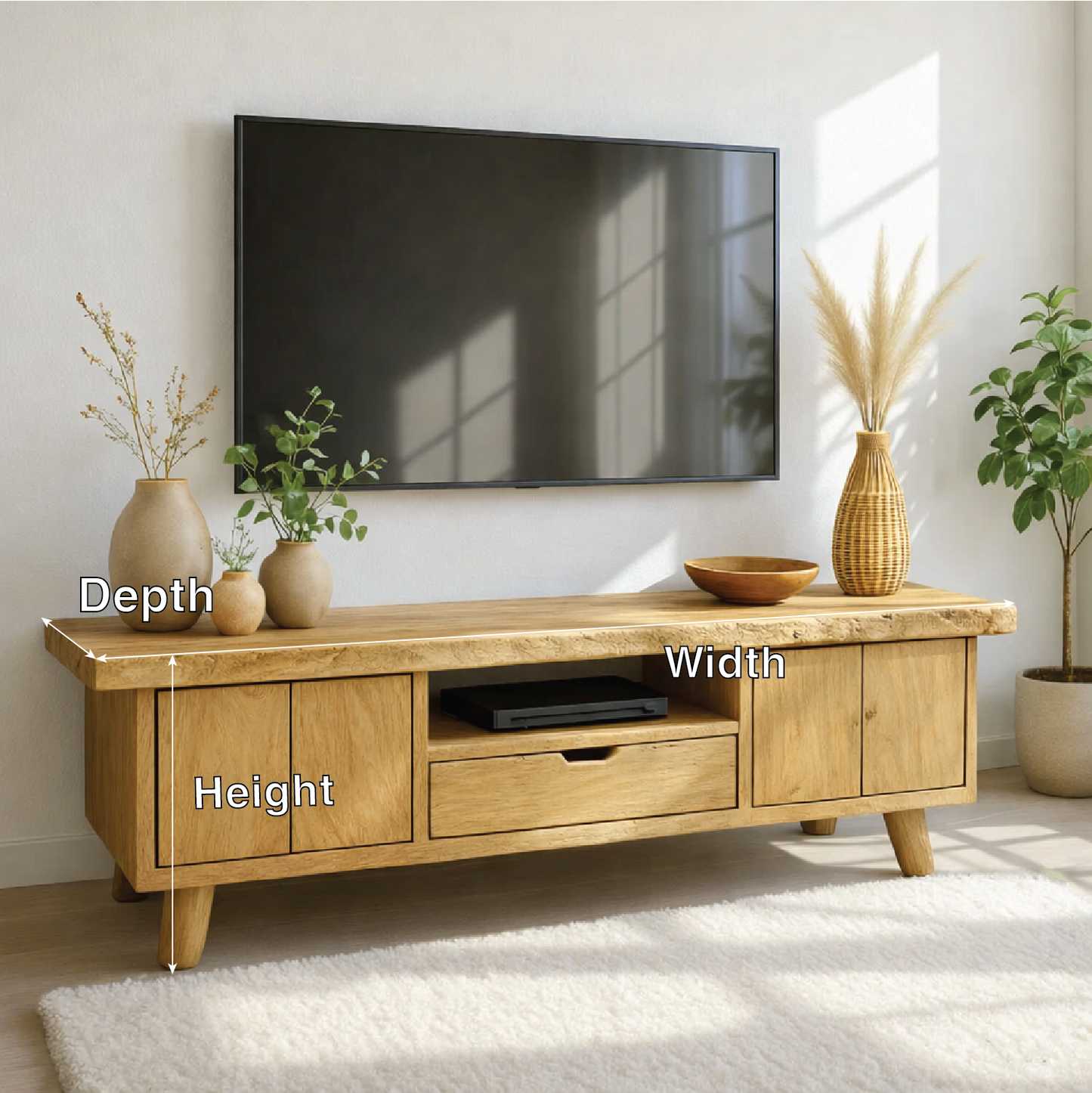 Modern Wood TV Stand With Storage Cabinets and Drawer Long Media Console Entertainment Center Kitchnce