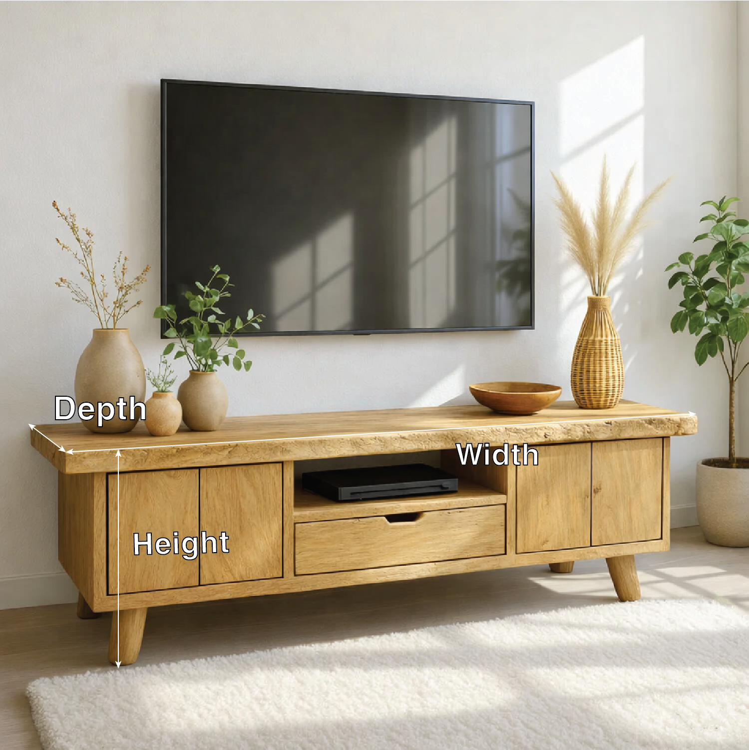 Modern Wood TV Stand With Storage Cabinets and Drawer Long Media Console Entertainment Center Kitchnce
