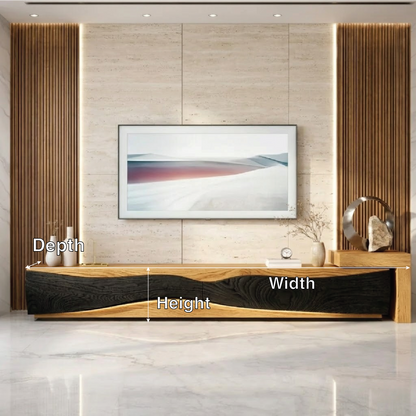 Handcrafted Solid Wood TV Stand with Black Wave Front, Entertainment Centerpiece