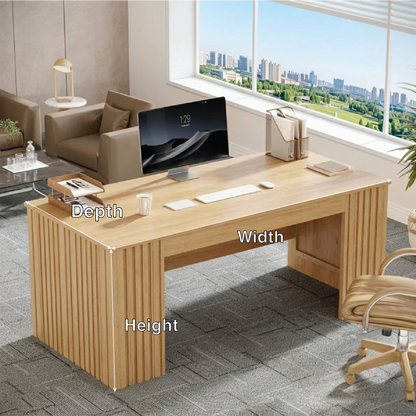 Modern Fluted Executive Desk, Large Minimalist Home Office Workstation Writing Table
