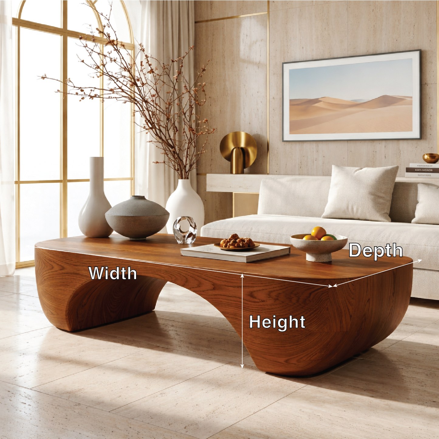 Elegant Wooden Coffee Table with Sculpted Curved Design