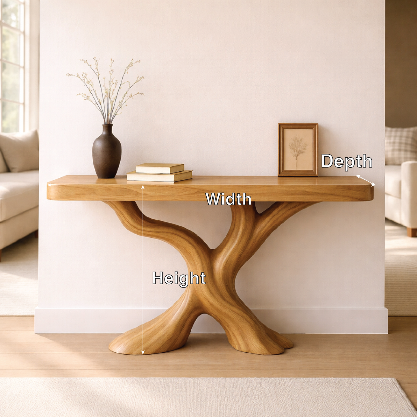 Organic Solid Wood Console Table, Sculptural Tree Base Entryway Hallway Furniture Kitchnce