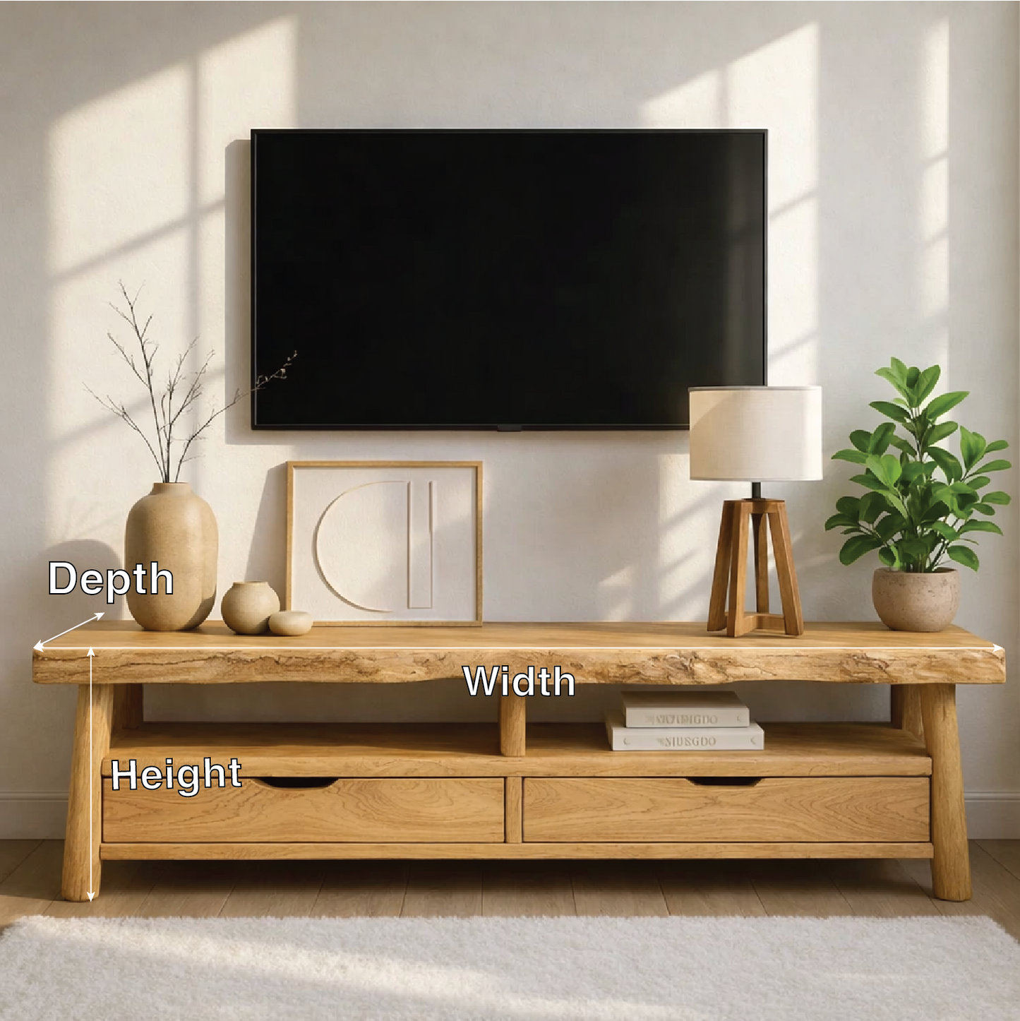 Rustic Wood TV Stand With Drawers and Open Shelf Long Media Console Entertainment Center Kitchnce