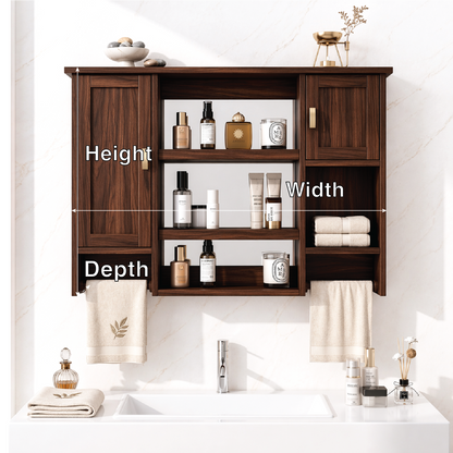 Floating Bathroom Cabinet, Wall-Mounted Vanity Storage Shelf With Towel Bars Unit