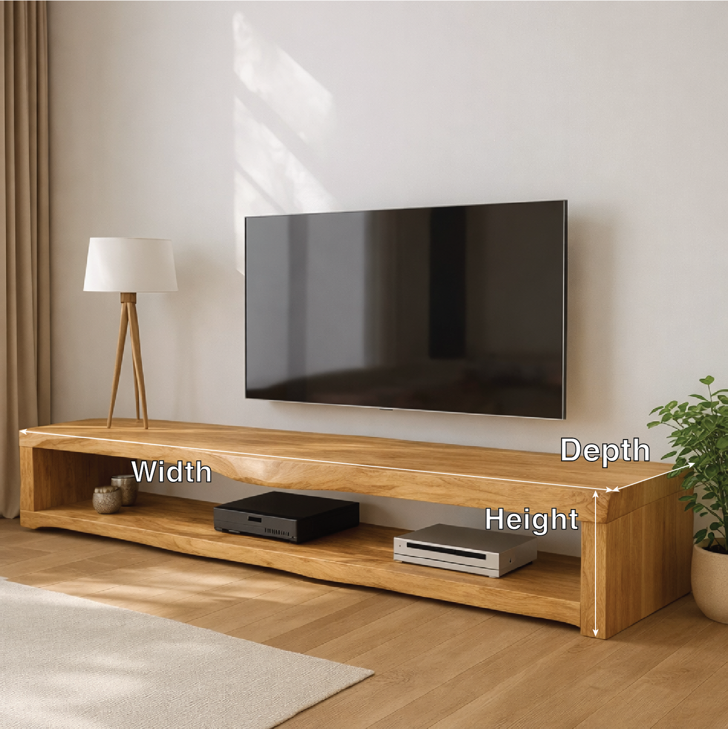 Solid Wood Live Edge TV Stand Long Oak Media Console Rustic Low Profile Entertainment Unit Kitchnce