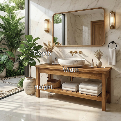 Modern Oak Bathroom Vanity with White Marble Sink and Golden Fixtures Kitchnce