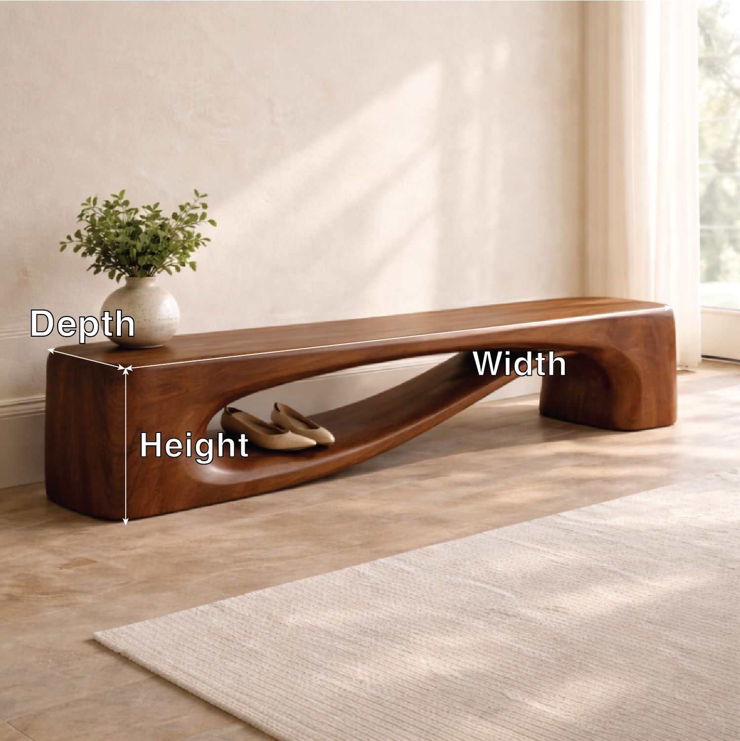 Modern Entryway Bench with Shelf Sculptural Hallway Seat Organic Statement Furniture