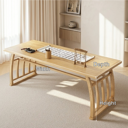 Minimalist Writing Desk, Curved Frame Contemporary Japanese Long Home Office Workspace Table