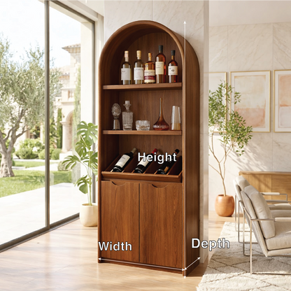 Contemporary Arched Wine Cabinet with Display Shelves and Hidden Storage Doors