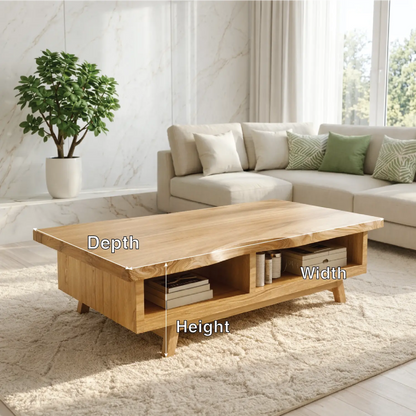 Handcrafted Walnut Coffee Table with Storage, Natural Wood Living Room Furniture Kitchnce