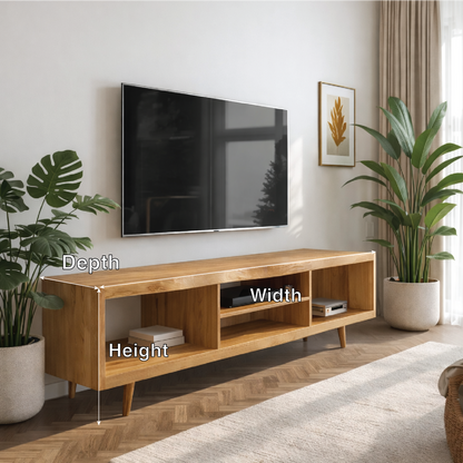 Walnut Mid Century Modern TV Stand Long Wood Media Console Minimalist Entertainment Center Kitchnce