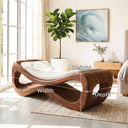 Sculptural Upholstered Daybed Organic Cutout Frame, Cream Cushion Lounger