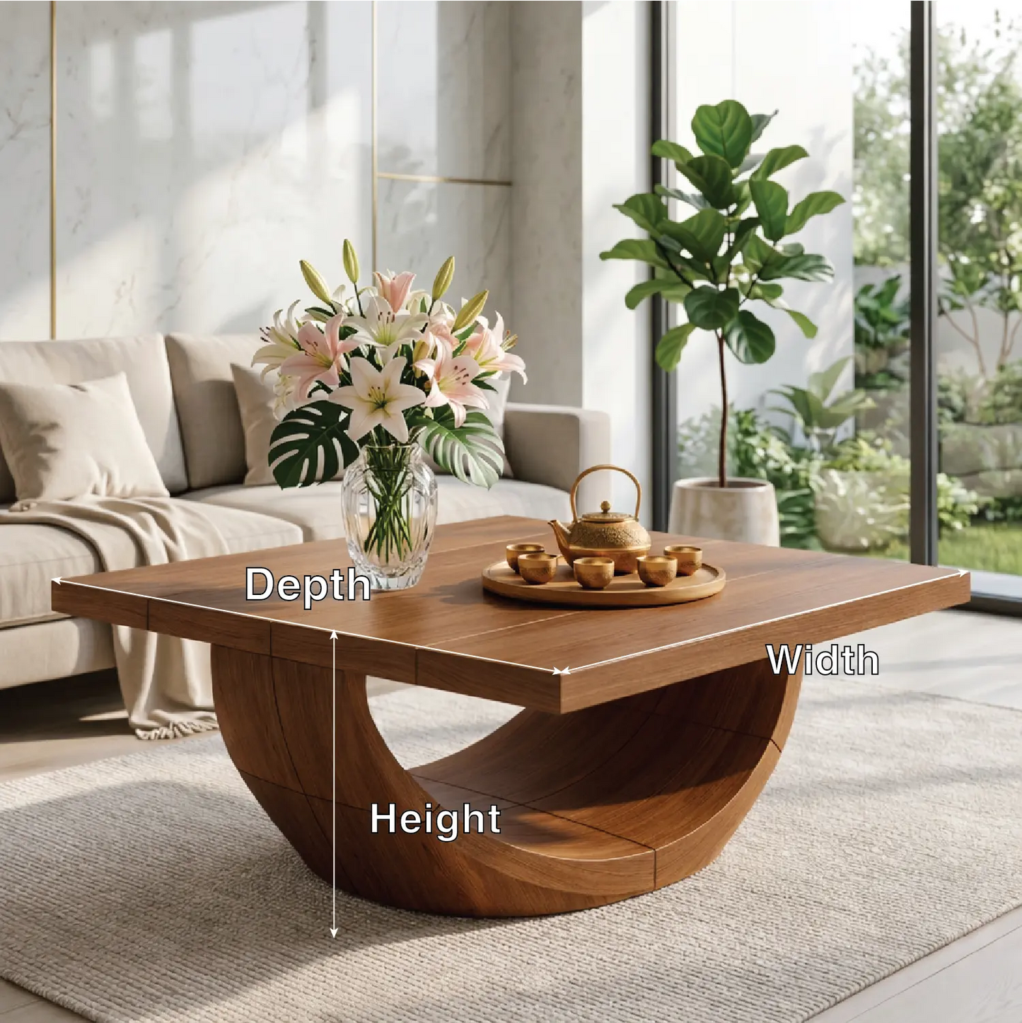 Unique Curved Wooden Coffee Table, Modern Minimalist Living Room Furniture Kitchnce