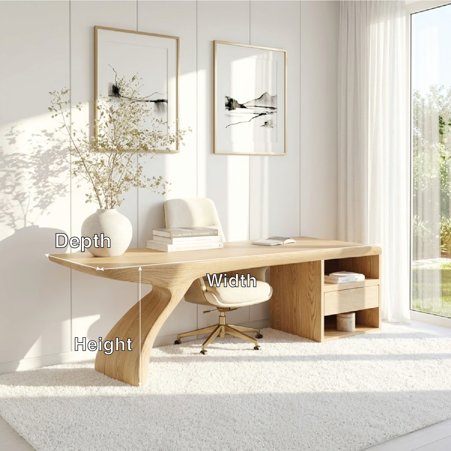 Modern Executive Writing Desk with Storage Shelf Home Office Work Table Unique Design