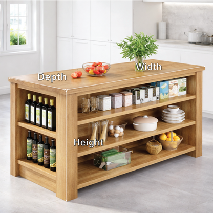 Large Kitchen Island with Open Storage Shelves, Modern Prep Table for Kitchen Dining Space