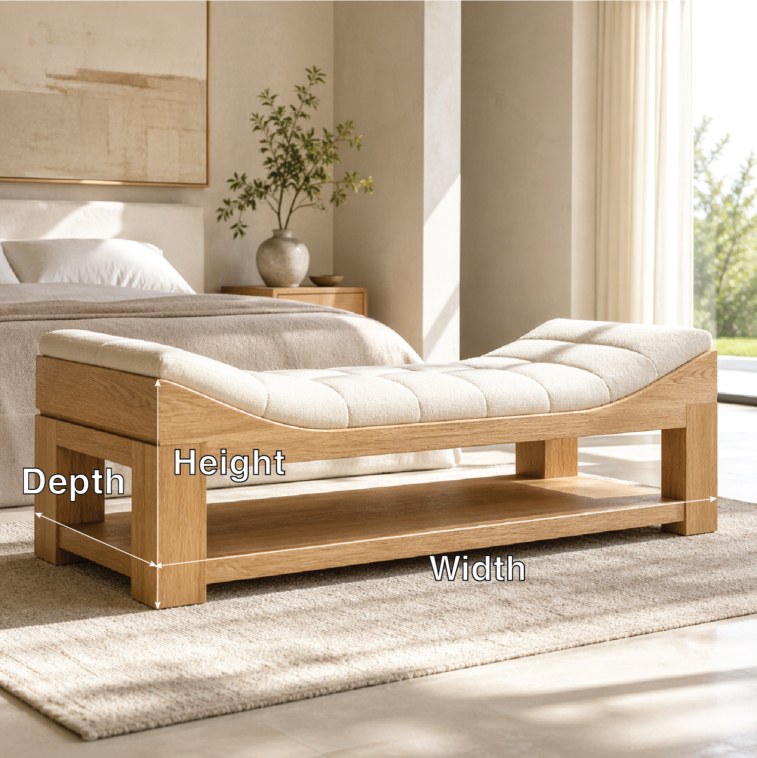 Modern Upholstered Daybed Bench with Storage Shelf for Bedroom Lounge Decor