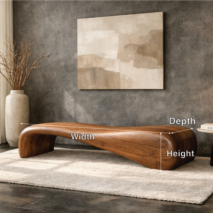 Modern Sculptural Wooden Entryway Bench, Curved Hallway Seating for Luxury Homes