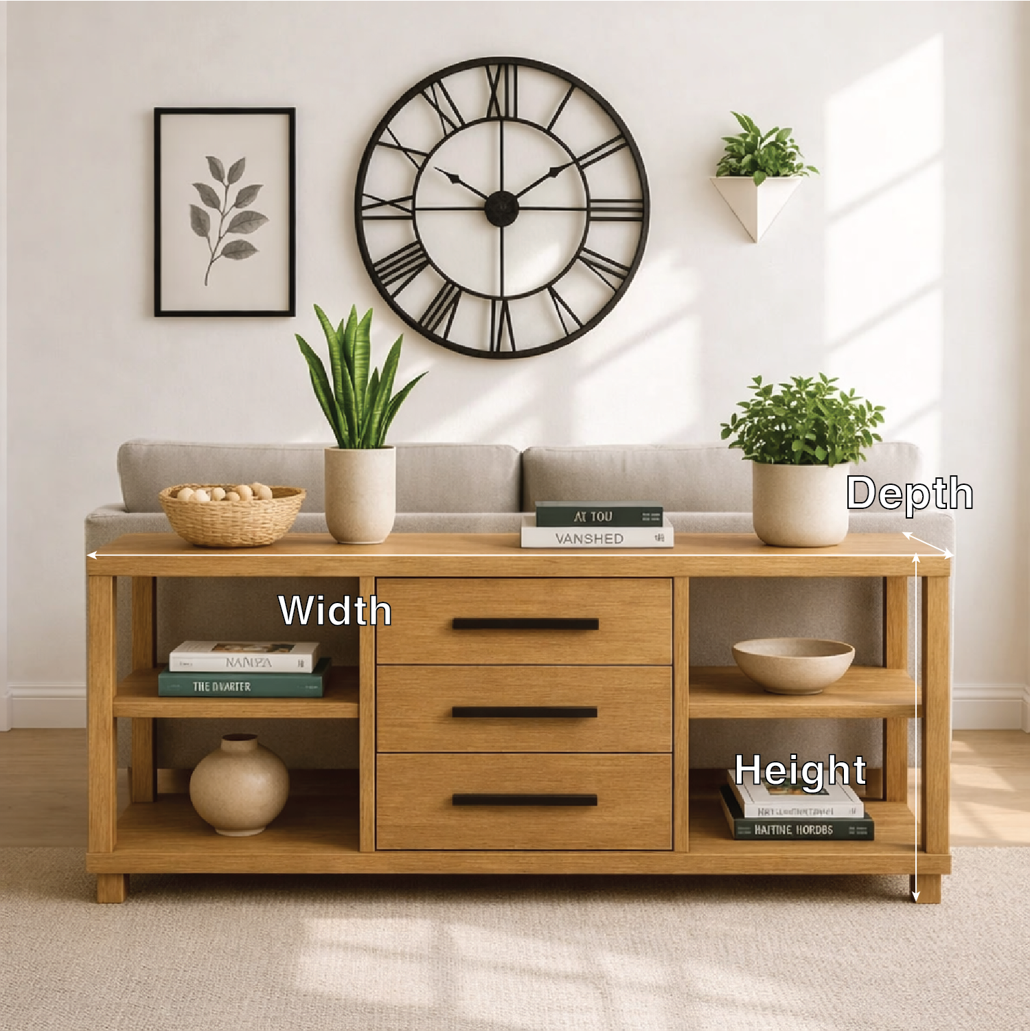 Solid Wood Console Table with Drawers and Shelves, Modern Walnut Entryway Sofa Table Storage Cabinet Kitchnce