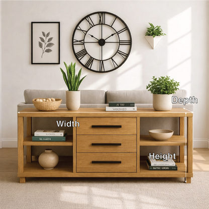 Solid Wood Console Table with Drawers and Shelves, Modern Walnut Entryway Sofa Table Storage Cabinet Kitchnce