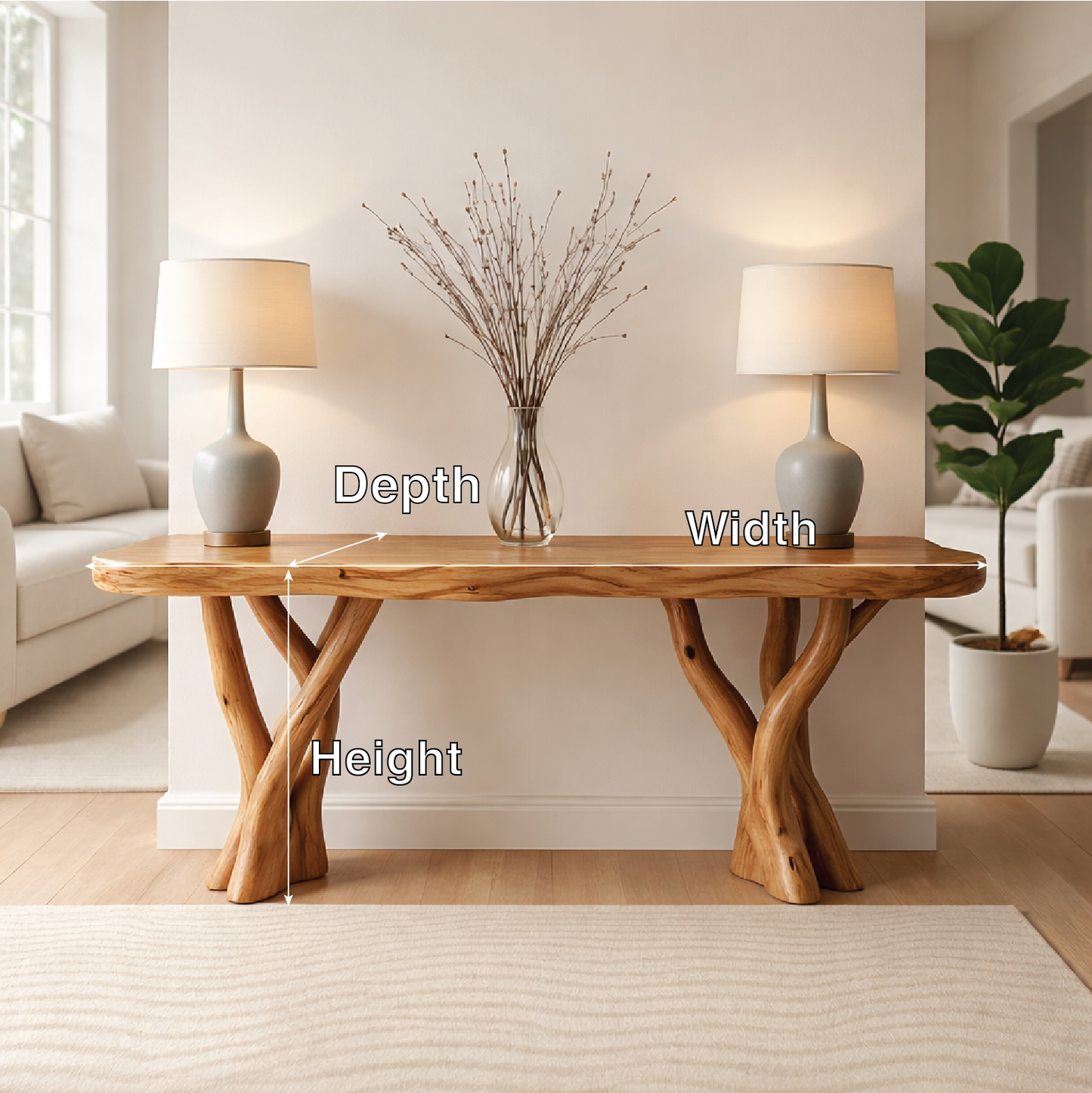 Rustic Solid Wood Console Table, Sculptural Branch Base Entryway Hallway Furniture Kitchnce