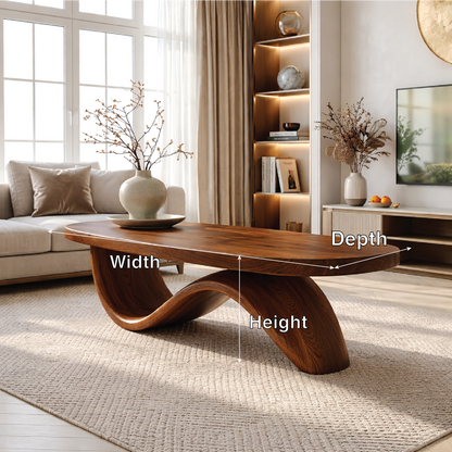 Elegant Wooden Coffee Table with Curved Wavy Design