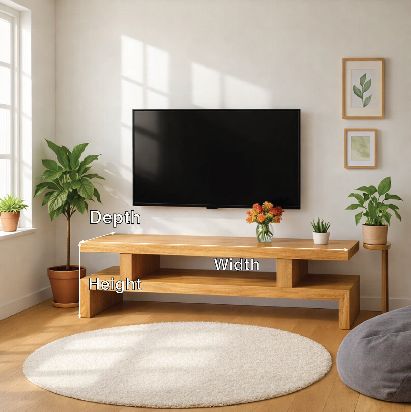 Minimalist Solid Wood TV Stand Modern Media Console Low Profile Entertainment Center Table Kitchnce