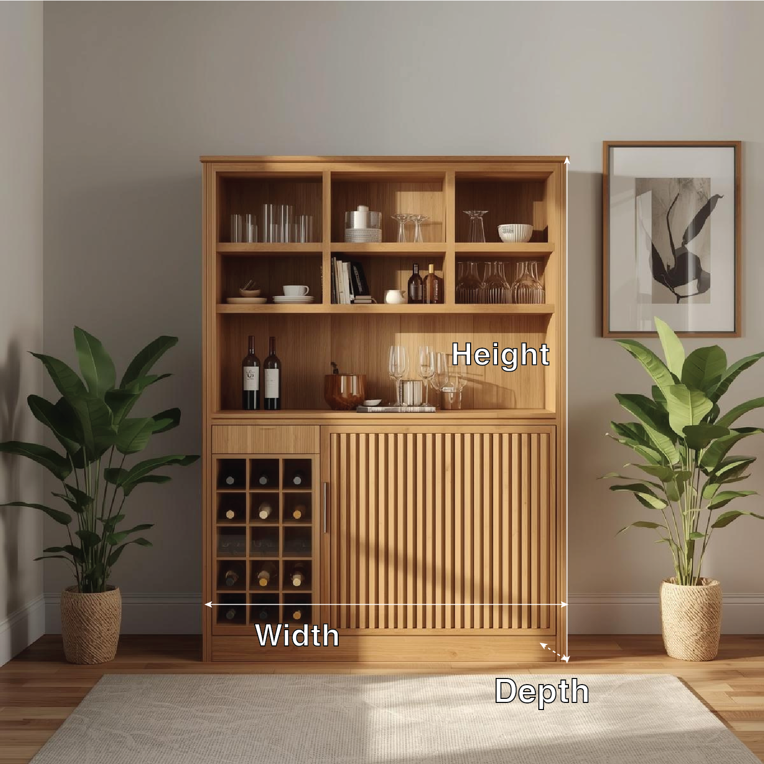 Handcrafted Solid Wood Wine Cabinet with Shelves and Bottle Storage Modern Home Bar