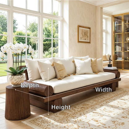 Contemporary Wooden Daybed Sofa, Minimalist Living Room Bench With Cushioned Seat