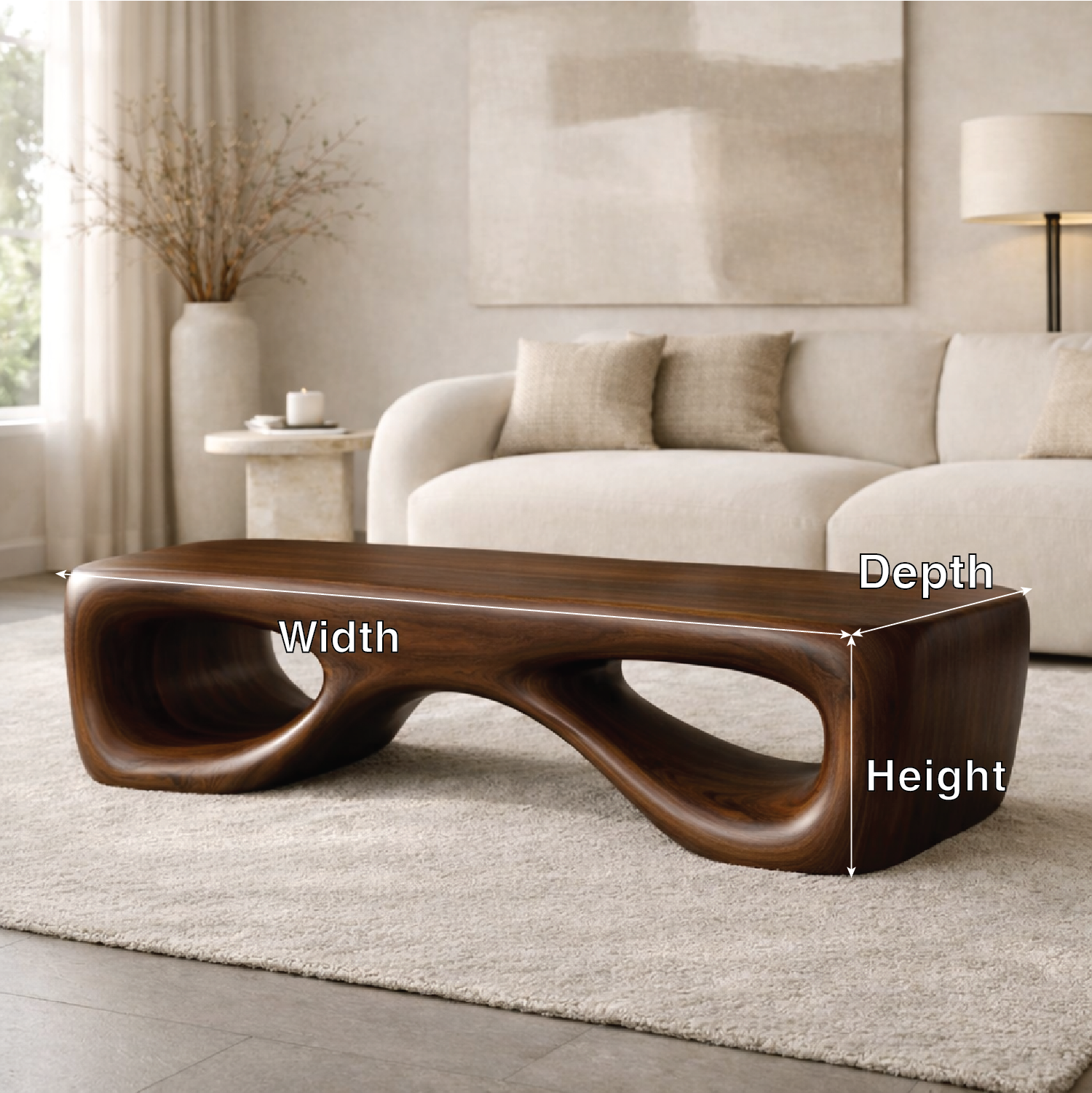 Modern Sculptural Wooden Entryway Bench, Curved Hallway Seating for Luxury Homes