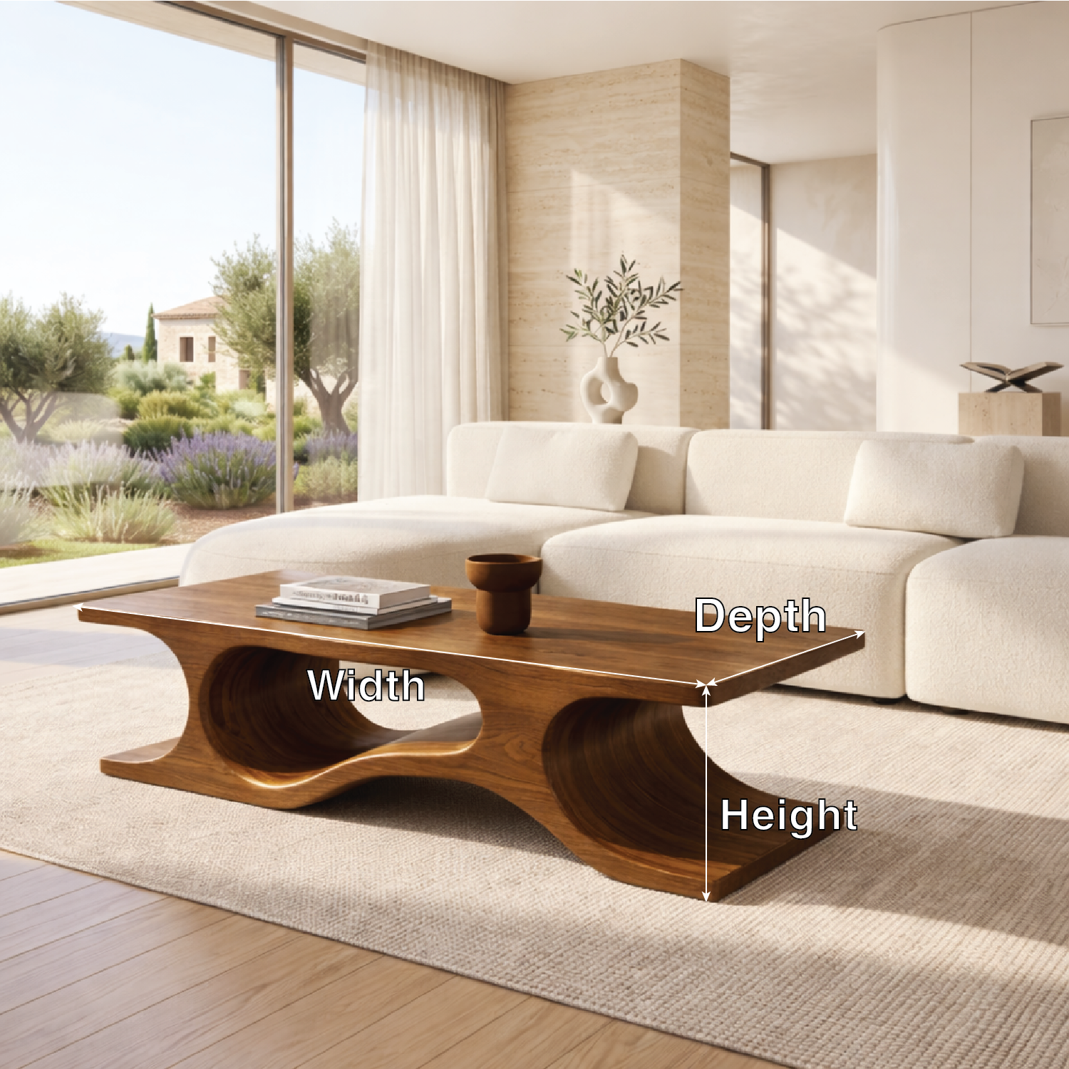 Organic Sculptural Coffee Table with Wave Base, Modern Minimalist Home Living Room Centerpiece