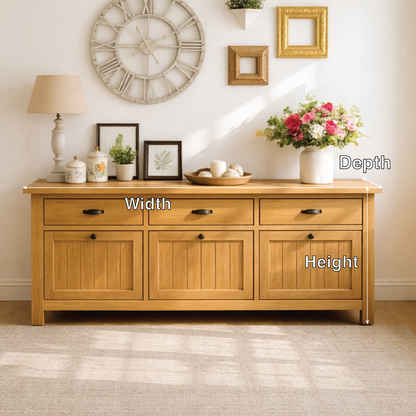 Solid Wood Sideboard Console Table with Drawers and Cabinet, Farmhouse Wood Buffet Storage Cabinet Kitchnce