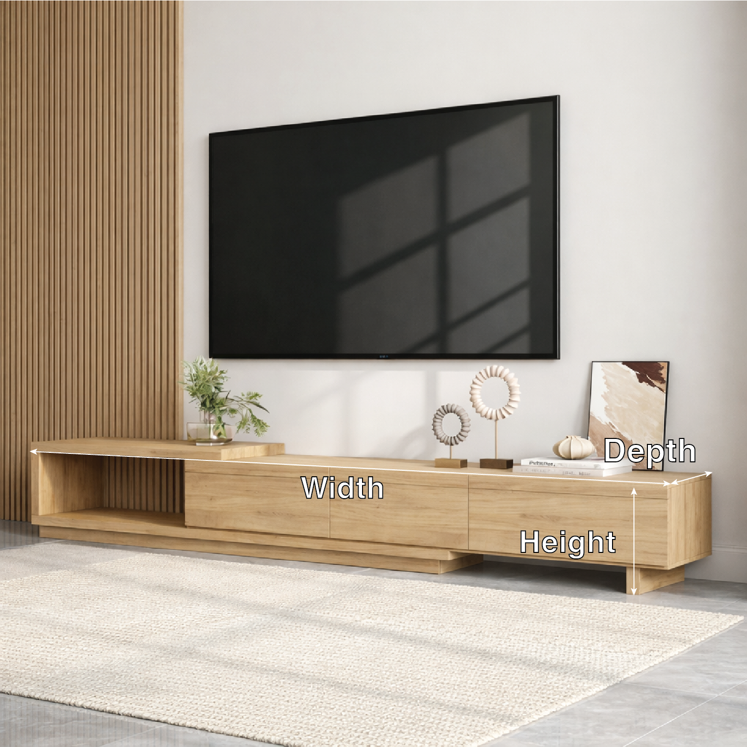 Modern Minimalist Wood TV Stand Long Media Console Low Profile Entertainment Center Kitchnce