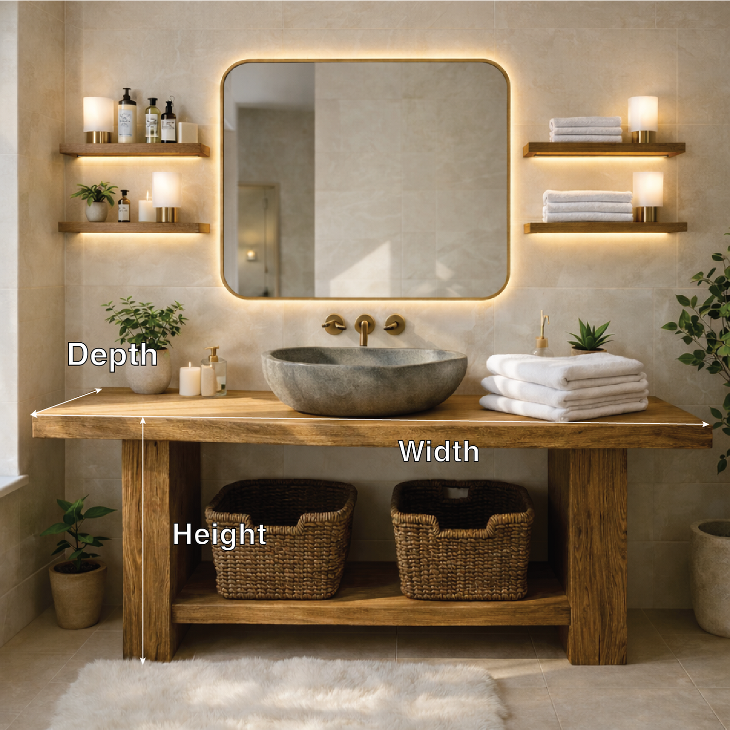 Rustic Solid Wood Bathroom Vanity Table With Open Shelf Farmhouse Bathroom Cabinet Kitchnce