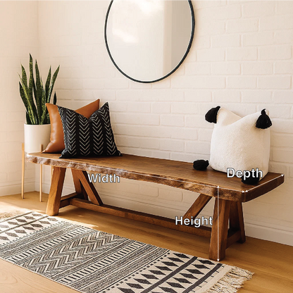 Live Edge Solid Wood Bench, Rustic Farmhouse Entryway Dining Seat