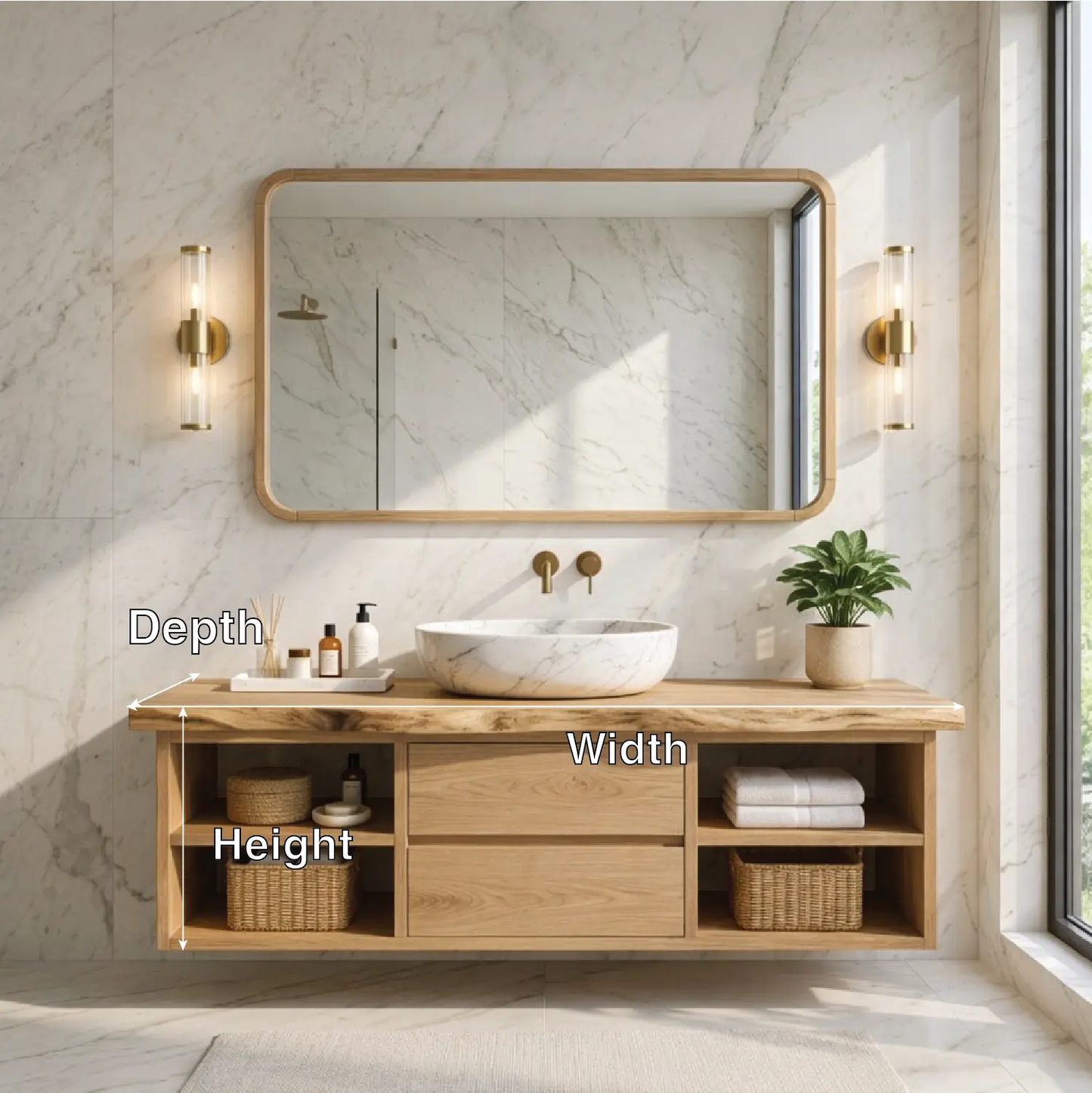 Floating Bathroom Vanity with Natural Wood and Modern Design, Spacious Storage Kitchnce