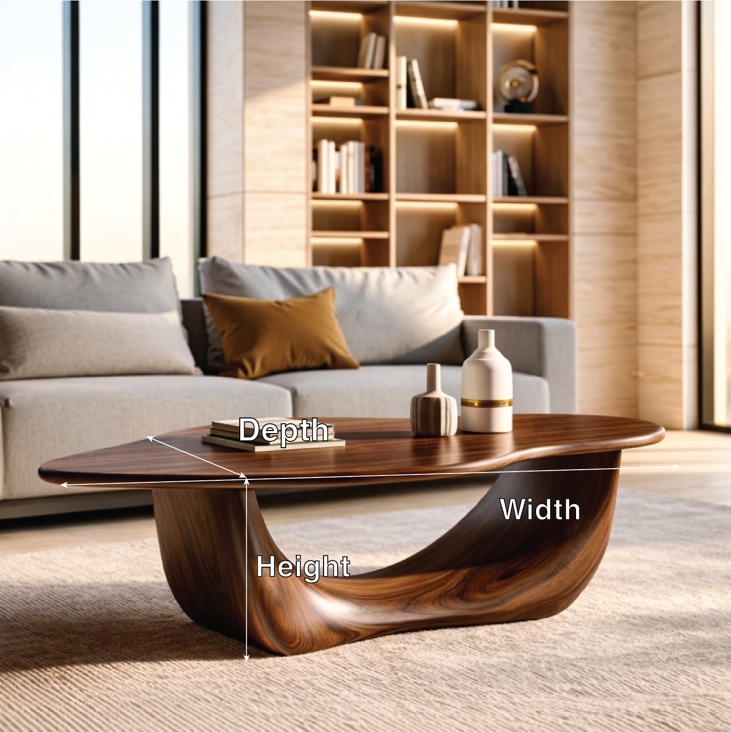 Organic Sculptural Coffee Table with Curved Base, Modern Living Room Centerpiece