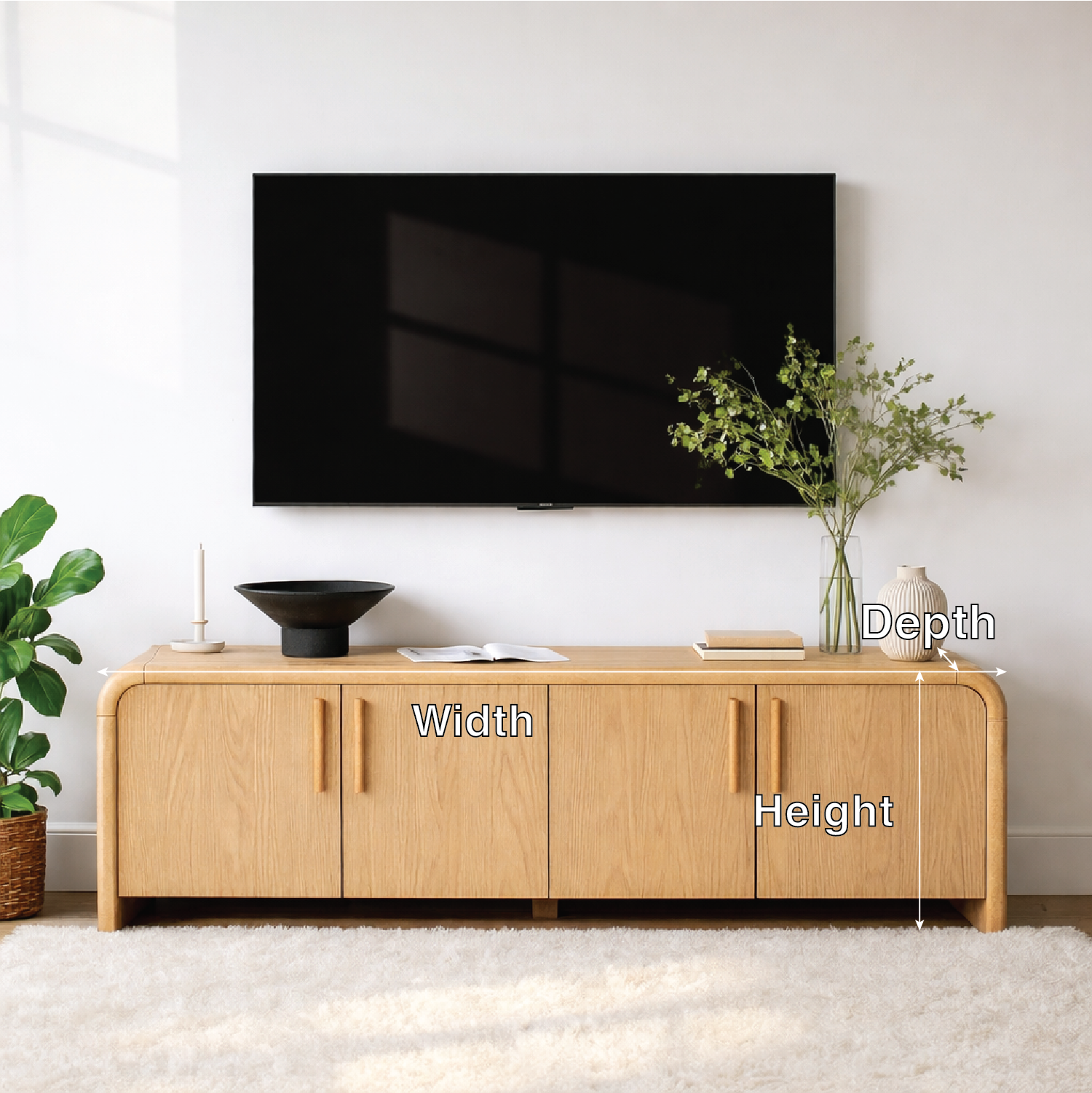 Minimalist Wood TV Stand With Doors Modern Media Console Long Entertainment Center Kitchnce