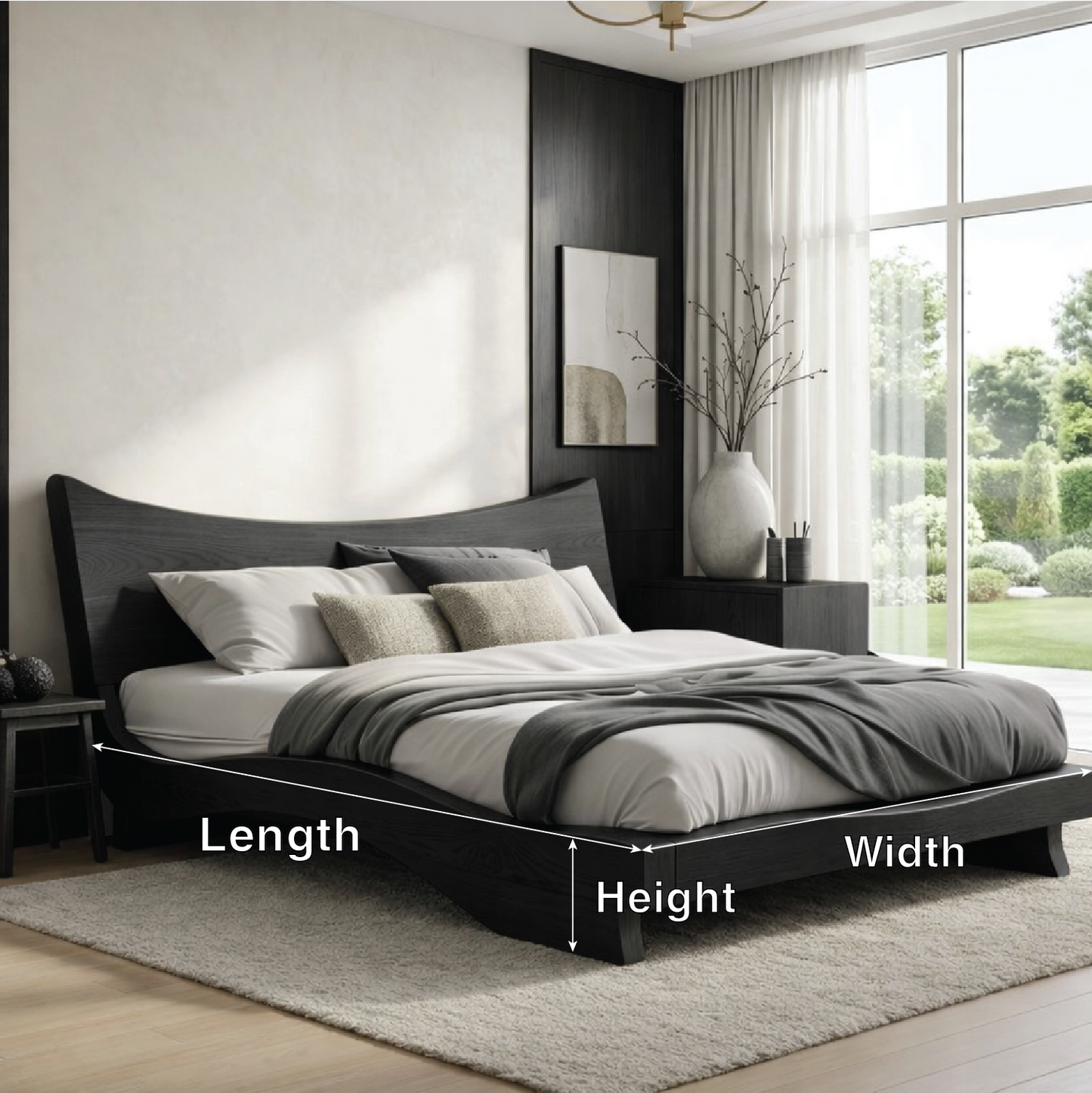 Modern Wooden Bed Frame with Curved Headboard Low Profile Platform Bedroom Design