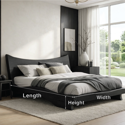 Modern Wooden Bed Frame with Curved Headboard Low Profile Platform Bedroom Design
