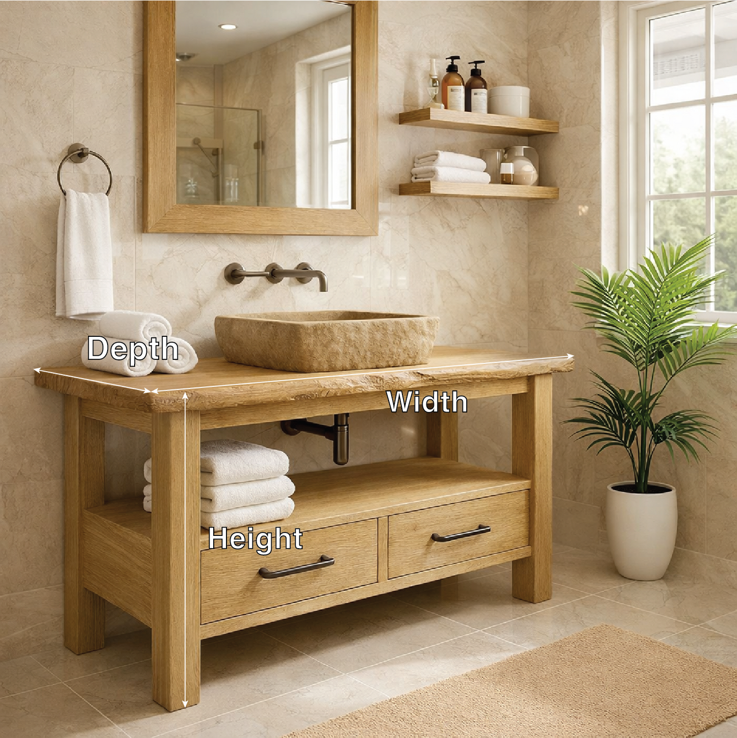 Rustic Solid Wood Bathroom Vanity Cabinet With Drawers And Storage Shelf Kitchnce