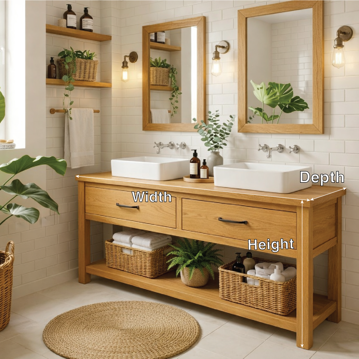 Modern Farmhouse Bathroom Vanity Cabinet Double Sink Base Wood Bathroom Console Storage Kitchnce
