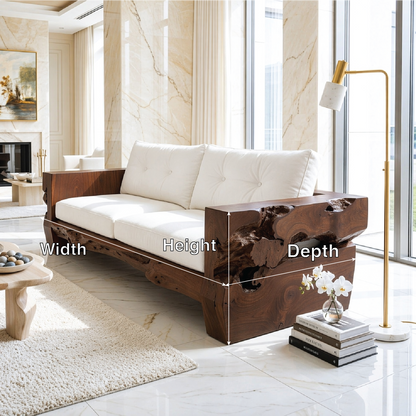 Contemporary Organic Wooden Sofa, Sculptural Luxury Lounge Couch with White Cushions