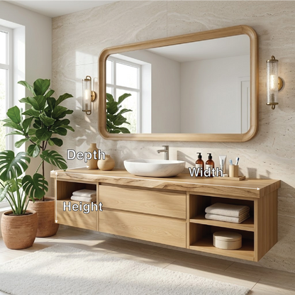 Elegant Floating Vanity with Natural Wood Finish, Wall-Mounted Modern Bathroom Storage Kitchnce