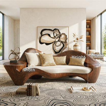 Modern Sculptural Curved Sofa with Side Table, Statement Living Room Furniture