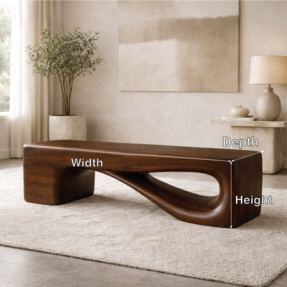 Modern Sculptural Wooden Entryway Bench, Curved Hallway Seating for Luxury Homes