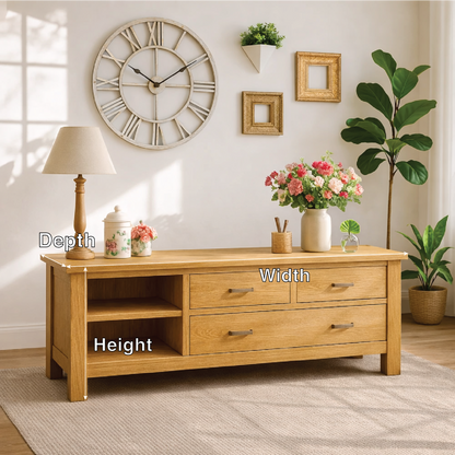 Solid Wood Console Table with Drawers, Farmhouse Wood Media Cabinet with Storage Kitchnce