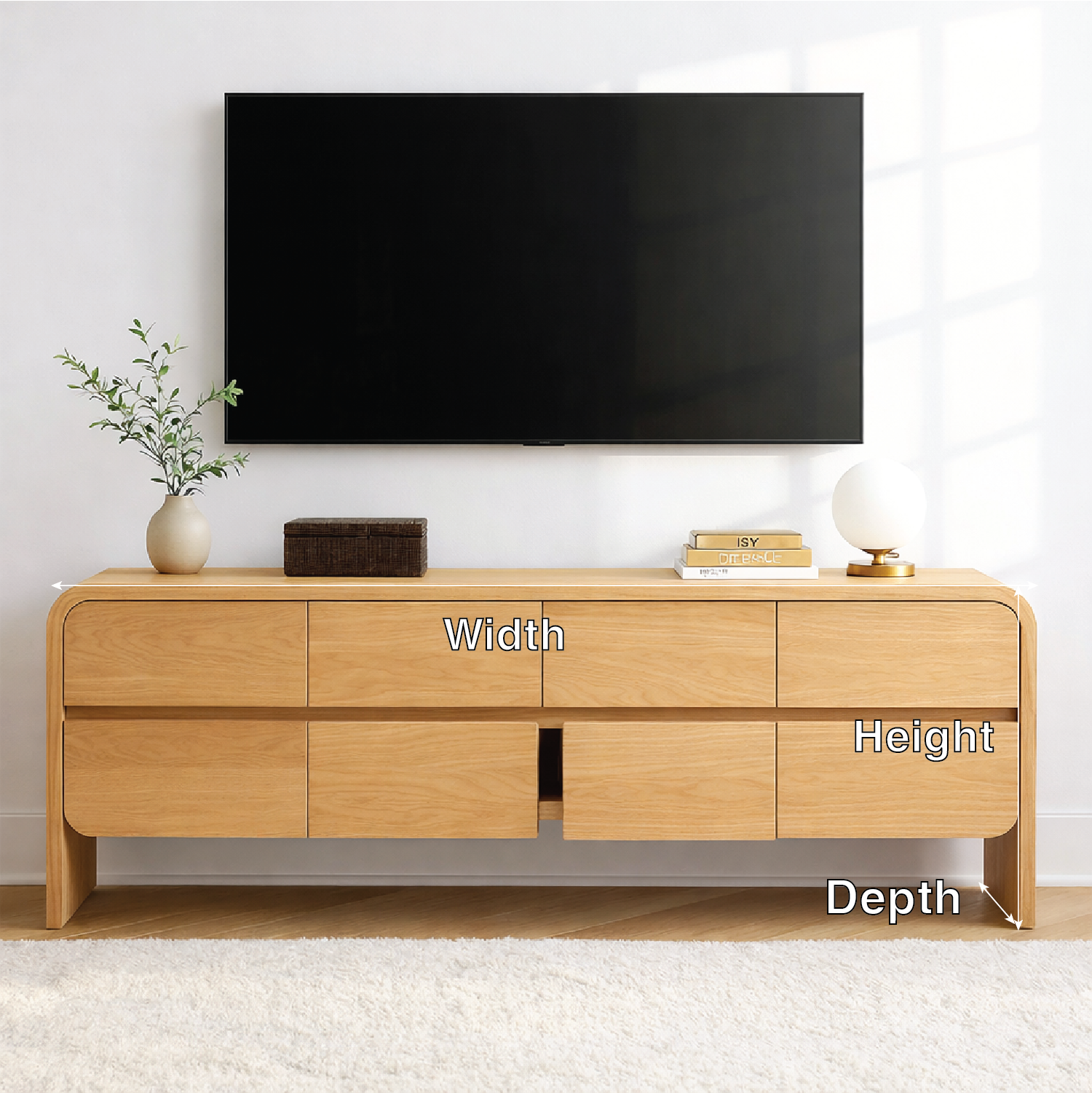 Modern Wood TV Stand With Storage Drawers Long Media Console Minimalist Entertainment Center Kitchnce