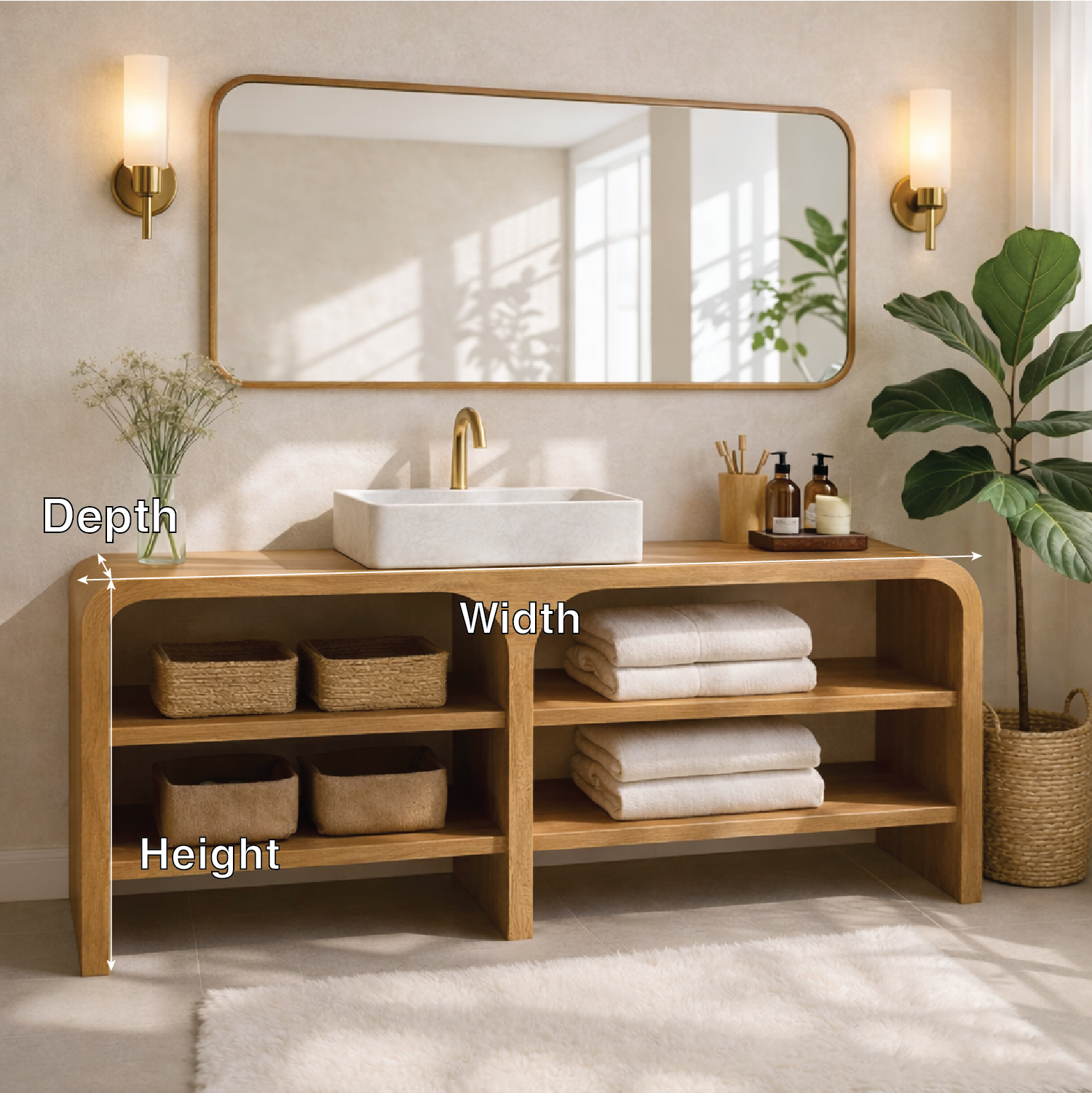 Modern Wooden Bathroom Vanity with Open Shelving Kitchnce